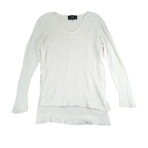 LINE 100% Linen White‎ V-neck Sweater Side Slits Women's Size Small Knit Hi Low